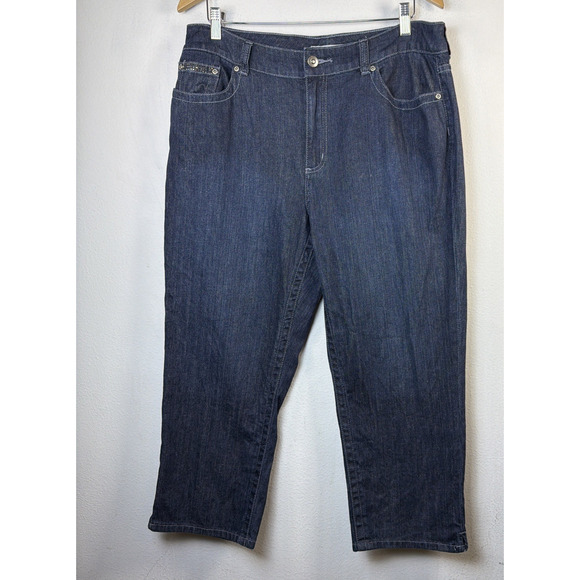 Chico’s Large 14 Blue Women’s Denim Jeans Rhinestones platinum 80's sandra crop - Picture 1 of 13